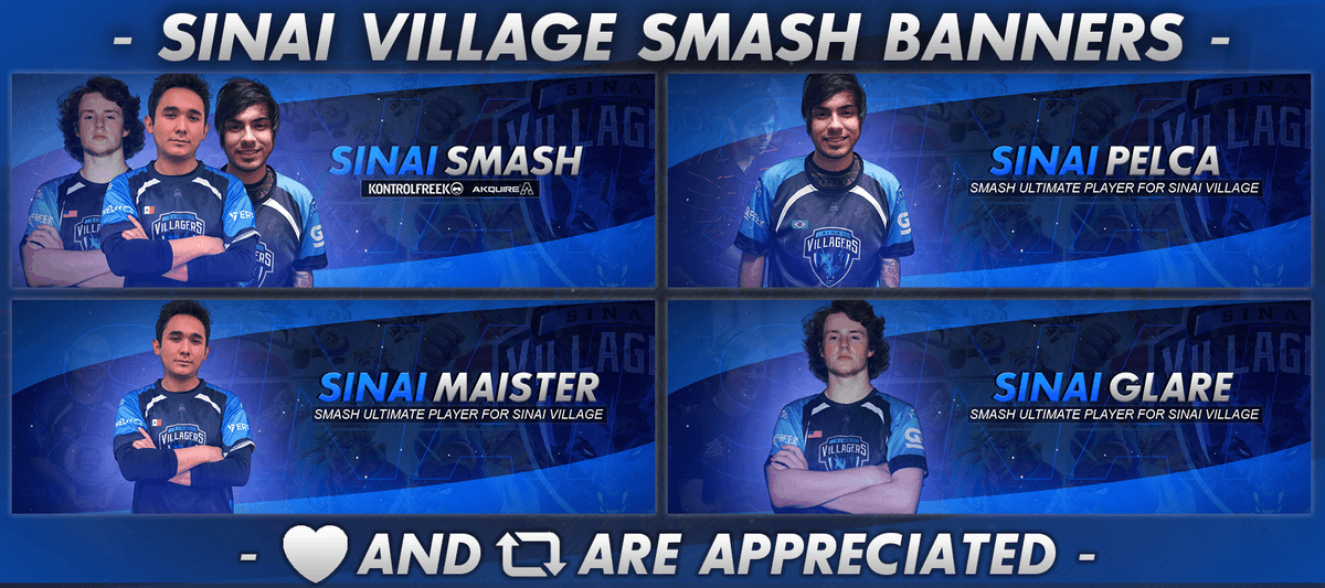 Blastsu's tweet photo. Smash Ultimate Banners for @SinaiVillage Esports team! Made this just for fun wanted to try out some things hope you all like them! RTs/Tips/Shares are appreciated! *Commissions are open*

Portfolio: https://t.co/ws7hfE2Y75
HD: https://t.co/dJjIJTXbI3 https://t.co/aZVzhGK4Yb