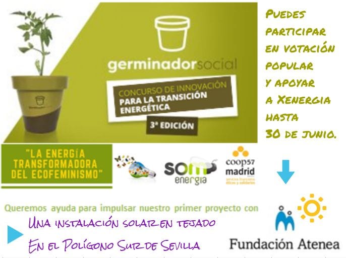 RedEcofeminista's tweet photo. Amigas, amigos,

Os pedimos apoyo votando al proyecto de Mujeres Con Energía @EnergiaCoop en colaboración con la @FundacionAtenea en el concurso #GerminadorSocial de @SomEnergia.

Energía #Ecofeminista para el Polígono Sur de #Sevilla.

⏳2 min ➡️ Votar ➡️ https://t.co/Q4atncajFB https://t.co/4Ba6Cv1jX2