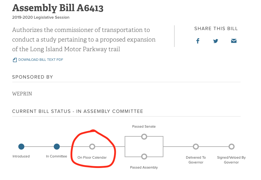 LAShepard221's tweet photo. Who else is constantly refreshing the Motor Parkway Bill page to see if it's on the NYS Assembly floor calendar yet?
Come on @CarlHeastie! Time is running out and we want to pass #A6413 this session, but it's still in the Rules Committee!!! Let's get it to the floor! https://t.co/gPJaQ1T4m5