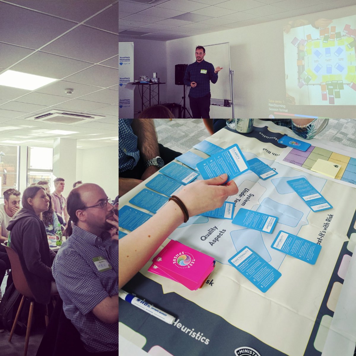 Rosicadia's tweet photo. Risk storming tonight with my favourite Belgian @isleoftesting at @ministryoftest meetup in Newcastle. #MOTNCL https://t.co/WumgUo1Hrx