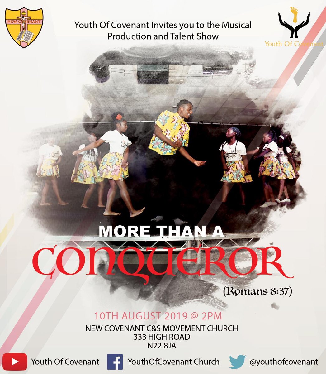 youthofcovenant's tweet photo. The Youth of Covenant would like to invite you to our 2019 Youth Day titled ‘More Than a Conqueror’

A day of inspiring ministrations and a powerful musical, this is not an event to be missed! 

Book it in your calendars #NCYD 🗓 https://t.co/FZ3snKYGxc