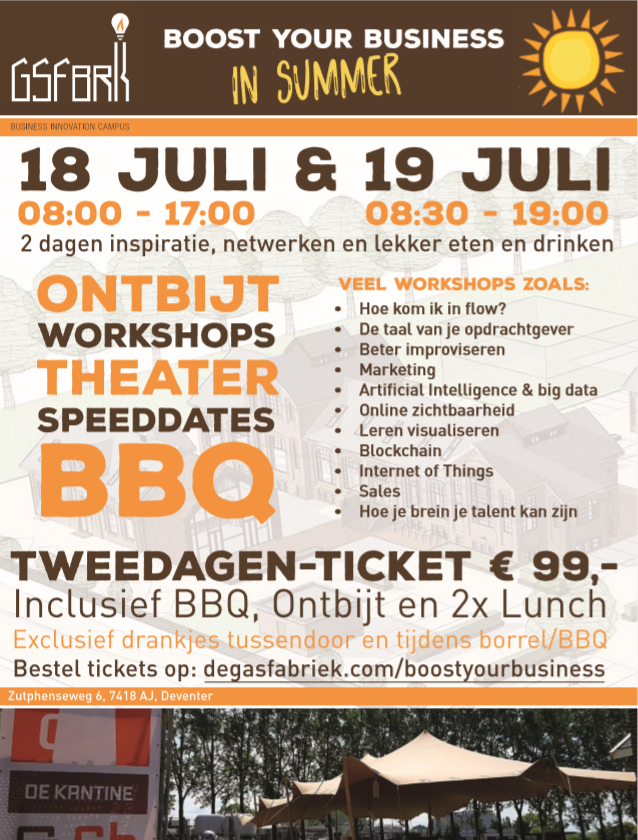 Primeur! De eerste Boost Your Business in Summer tweedaagse komt eraan! Wil jij erbij zijn 18 en 19 juli? Meld je dan snel aan #inspiratie #ontwikkeling #workshops #BBQ #netwerken #ondernemers #kennisdelen lnkd.in/dmyFgRV