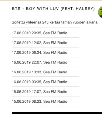 BTS_army_Fin's tweet photo. #YleX ja #SeaFM soittavat edelleenkin @BTS_twt biisiä
Boy With Luv!
Kiitos paljon @YleX ja @SEAFMfi ! 💜💐🎉 https://t.co/zghfobDJLG