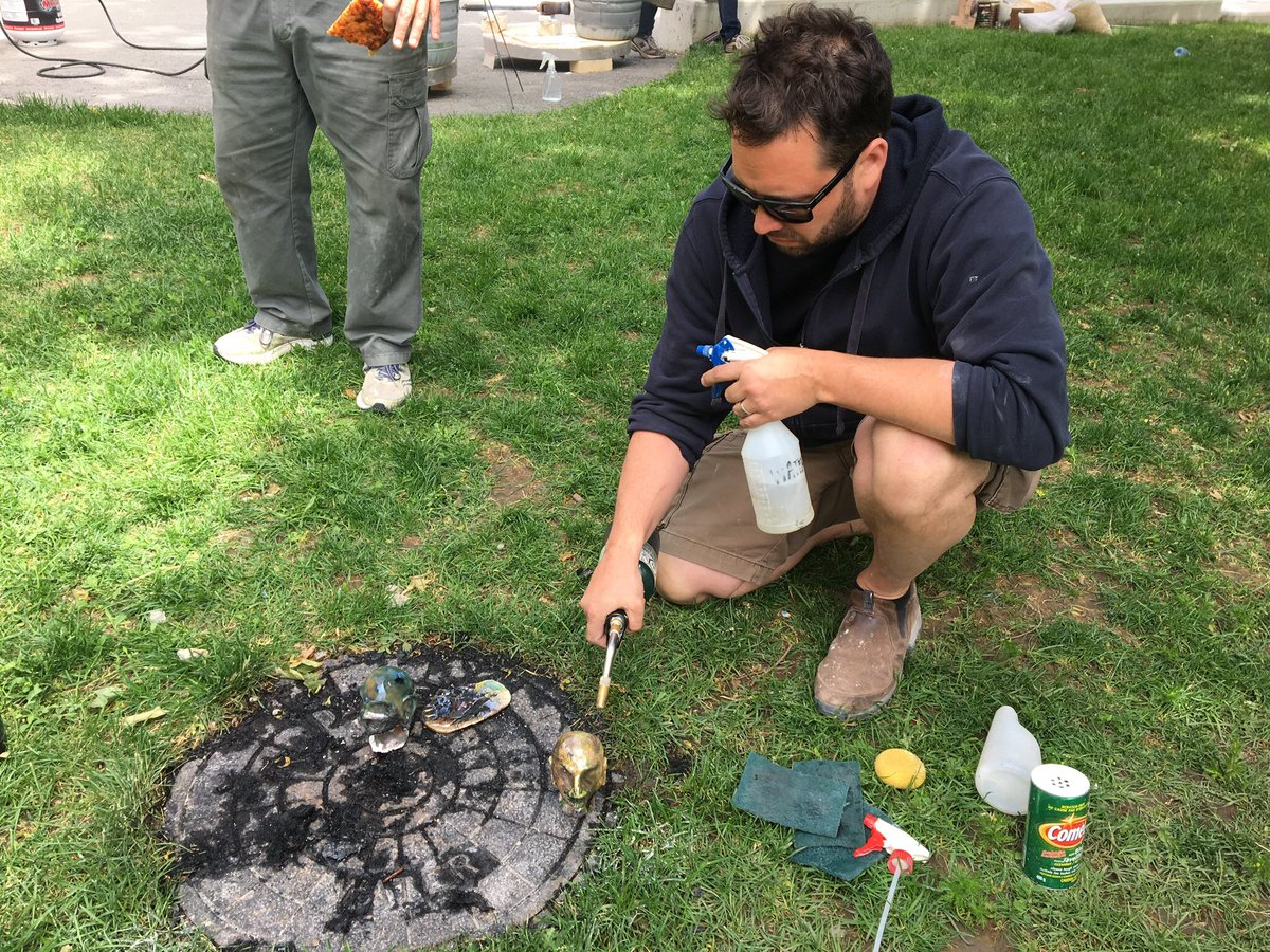 CentralTechArt's tweet photo. Raku firing with adult art students and pro-Potter  @clayguy4u Chris Snedden. https://t.co/Bpj25lPK2Q