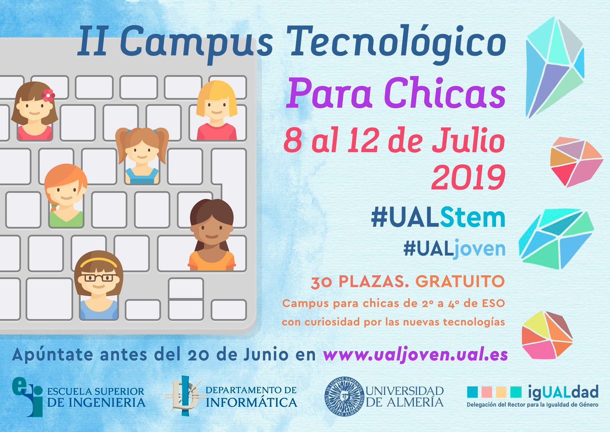RemediosFdez's tweet photo. 👩‍💻 Solo quedan tres días para inscribirse al II Campus Tecnológico para Chicas que se realiza del 8 al 12 de julio en la @ualmeria 👇👇

https://t.co/0AMiFcYL99

#UALStem #UALjoven #STEAM #CampusTecnológico https://t.co/0nZ9G1f73U