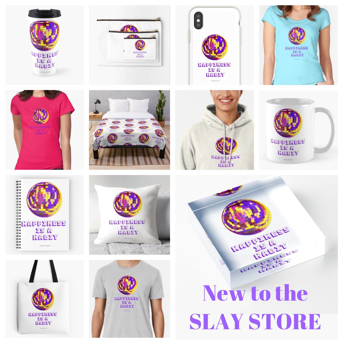 state_of_slay's tweet photo. Hey SLAYERS! Not to brag, but the SLAY STORE has got a pretty sweet sale going on. 20% off on the new Happiness Is A Habit series and everything sitewide! Code: ALL20 at checkout. #SlayOn #ShopSaveSlay #SlaySale https://t.co/RBQaZ3RGIO https://t.co/x9CwCOO4PR