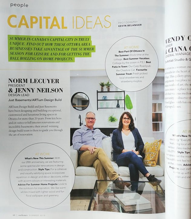 Check out the new Summer 2019 issue of Our Homes magazine👏 It's hot off the press and just in time for enjoying a read through on the back deck! Flip to page 64 where you will find two familiar faces and hear what we have to say about Summer in Ottawa and at ARTium Design Build