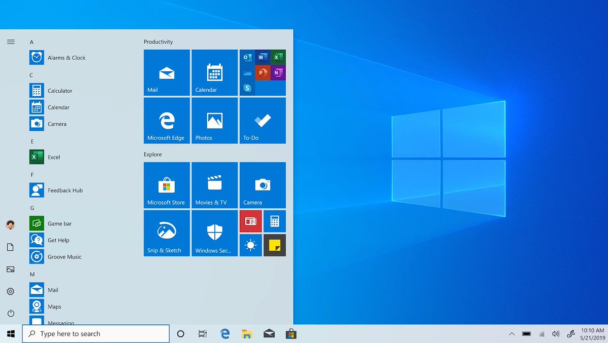 Windows's tweet image. #WindowsTip: Check out the simplified Start layout that comes with the Windows 10 May 2019 Update. See how to get it here: msft.social/3JiOXN