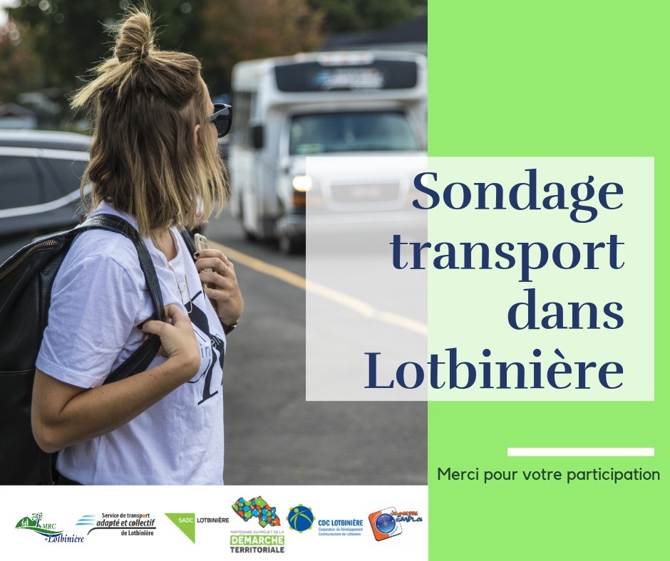 mobili_t's tweet photo. La MRC, la SADC, la CDC, le CJE et le STACL de Lotbinière vous invite à compléter ce sondage pour améliorer les options de déplacements des citoyens!  https://t.co/PSzqcZRvY1 https://t.co/qPK84JPIOi