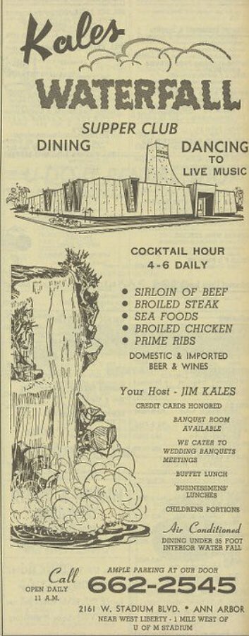 James Livingston, Kales Waterfall Club (1963, demolished 2005) /// The Waterfall Club was a high-end supper club set in a manufactured “cave.” The club was the brainchild of Livingston and local restauranteur Jimmie Kales.