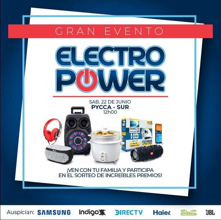 AlmacenesPycca's tweet photo. Este sábado 22 de junio, tienes una cita con tu familia en Pycca Sur a las 12:00 del día para el #GranEvento #ElectroPower donde tendremos muchos sorteos e increíbles premios 🎁 junto la animación de @marielaviteri
Auspician: Samsung, Índigo, Directv, Haier, Klip Extreme y JBL https://t.co/PTxmTRQAsO