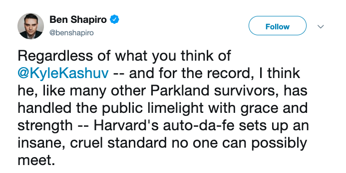 HeerJeet's tweet photo. Ben Shapiro: killing a 12 year old for carrying a pellet gun is justified. 
Also Ben Shapiro: not admitting someone into an exclusive university because they used a racist slurs is a crime against humanity. https://t.co/sjb2Hkg1LH