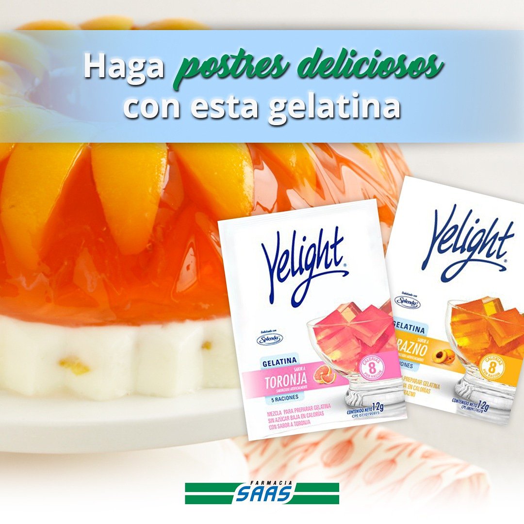 ¡Comience su semana preparando un postre para toda la familia! La gelatina #Yelight es ligera y sin azúcar y baja en calorías. Lo mejor es que puede mezclarla con yogurt, frutas, frutos secos o lo que pueda imaginarse.

Tenemos varios sabores, como durazno y toronja.