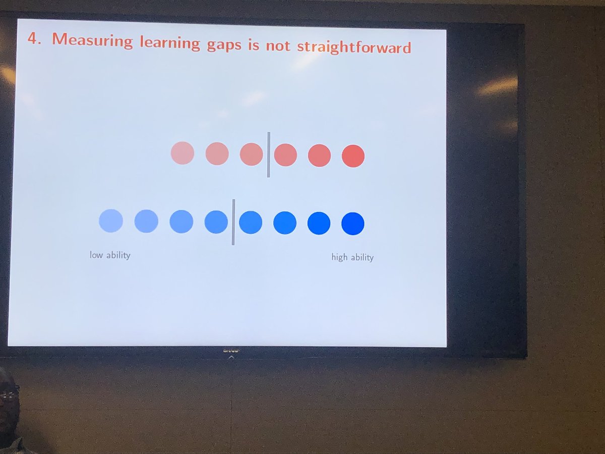 #CGDTalks @PJakiela explains girls can seem to perform better than boys in school because of selection effect of who gets to go (supposing this decision is influenced by abilities)