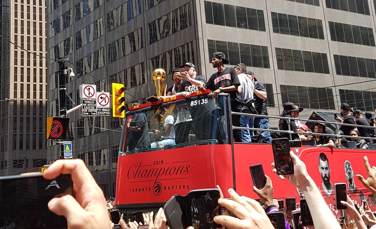 Just another <a href="/AudienceView/">AudienceView</a> Monday, watching the <a href="/Raptors/">Toronto Raptors</a> Victory Parade down the street from the office #LetsGoRaptors #LarryOB #BoardManGetsParade #LifeAtAV