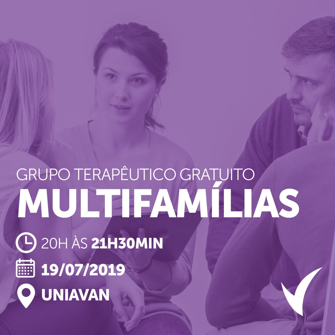 uniavan's tweet photo. O Grupo Terapêutico Multifamílias é oferecido gratuitamente pela #UniAvan, e é composto por psicólogos formados que estão finalizando o curso de Pós-Graduação em Terapia Sistêmica.
👉Inscrições e informações: (47) 99981-4649 (Sofia). https://t.co/gBwCgbA8Wy