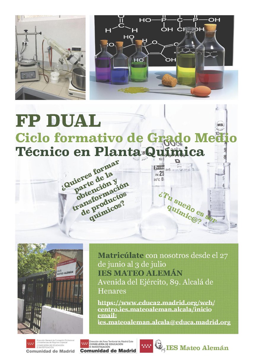 IES_mateoaleman's tweet photo. Nueva oferta educativa curso 2019/2020 ampliamos nuestros ciclos formativos con, ciclo formativo SUPERIOR en estilismo y dirección de peluquería, ciclo formativo FP BÁSICA de mantenimiento de vehículos y ciclo formativo de grado medio técnico en planta química modalidad DUAL https://t.co/CkHYZFs6ET