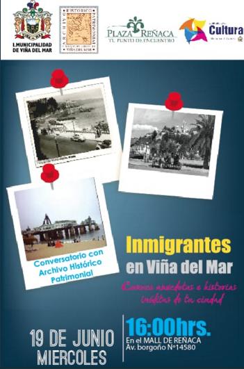 visitavina's tweet photo. Este miércoles no te pierdas el CONVERSATORIO: INMIGRANTES Y SOCIABILIDAD EN VIÑA DEL MAR.  Org.: Delegación de Reñaca y Archivo Histórico Patrimonial de la Municipalidad de Viña del Mar. a las 16h, en el Mall de Reñaca Av. Borgoño 14580, Reñaca.

https://t.co/BVDDSo4trn https://t.co/2PI16JDDjQ