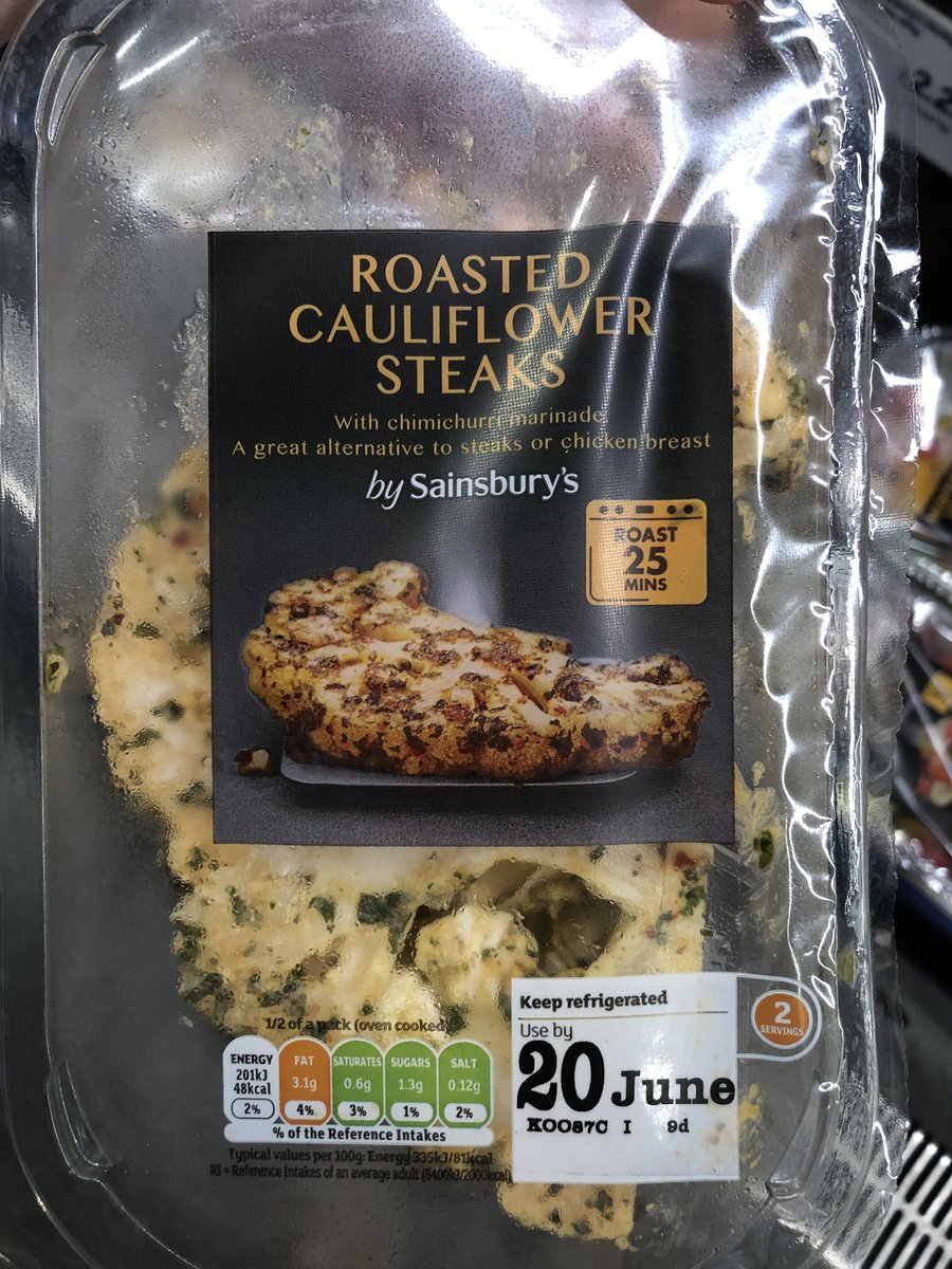 Honestly <a href="/sainsburys/">Sainsbury's</a> I cant believe you sell this! A bit of cauliflower marinaded and wrapped in plastic. If ppl want to eat it - fine, but can’t they buy a cauliflower and make it themselves?! No need for the plastic. And calling it a steak!! Really ?! 🙈
