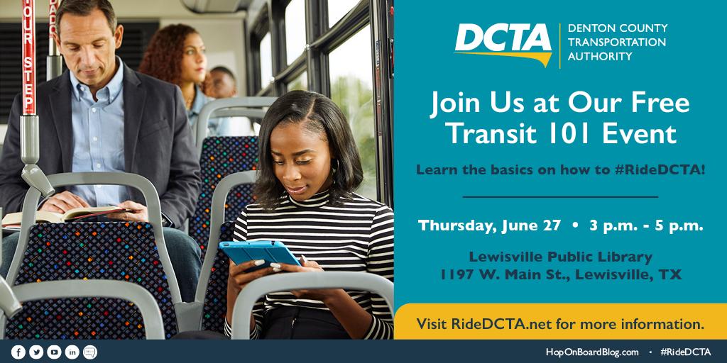 RideDCTA's tweet photo. #Transit101 is next week at @LewisvilleTxLib! Join us as we teach tips and tricks on how to #RideDCTA. https://t.co/l5KZhQyD1S https://t.co/Lg2AoSDp8u