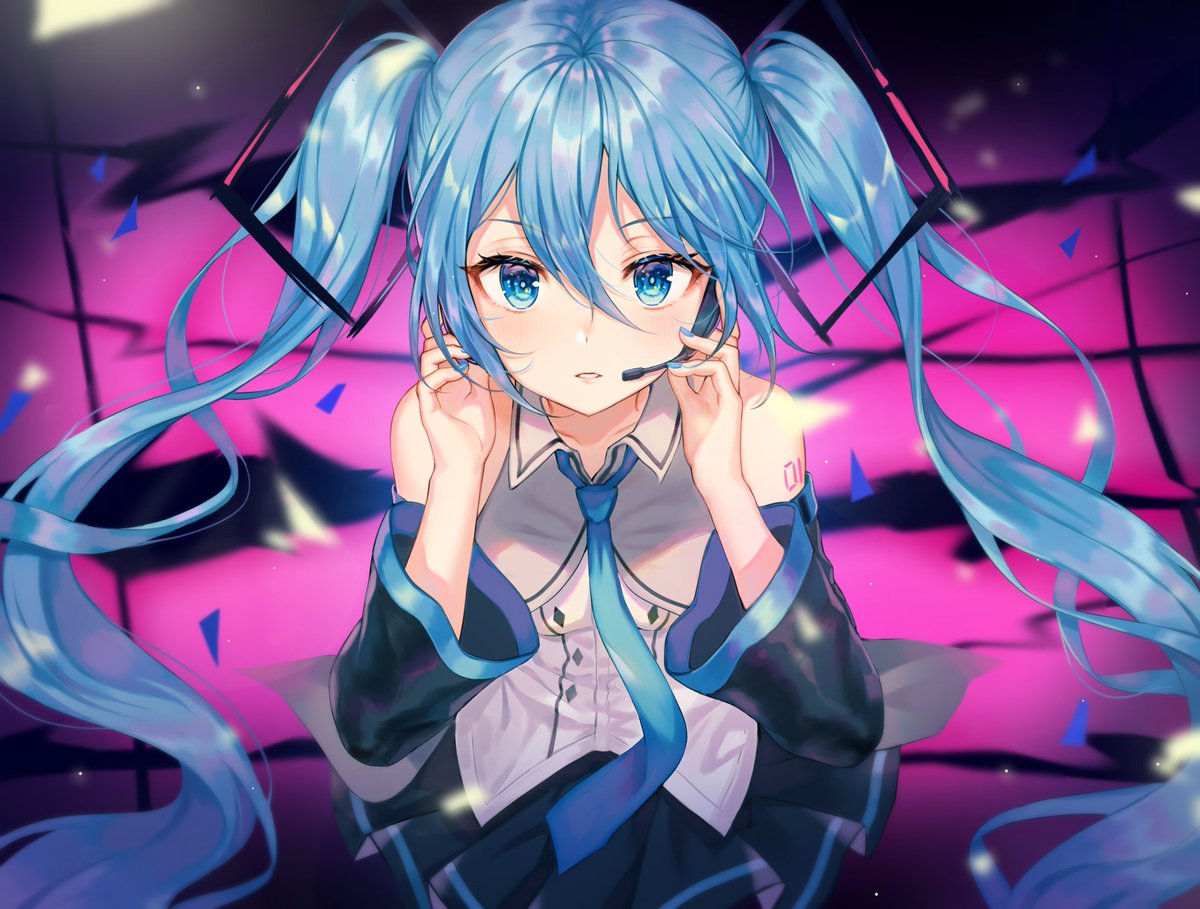 hatsune miku 1girl solo long hair twintails necktie skirt detached sleeves  illustration images