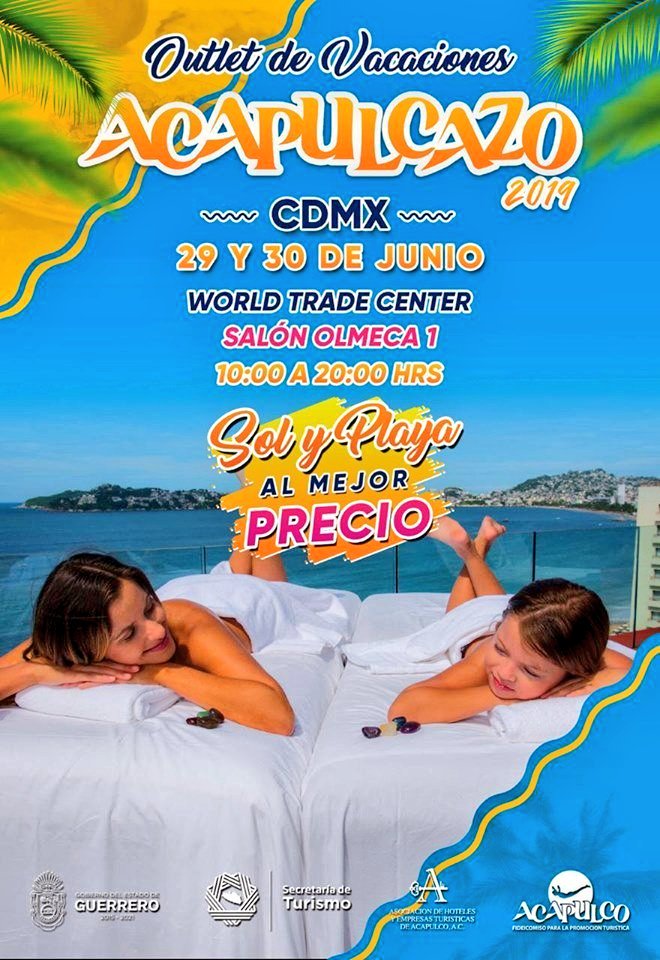 Sectur_Acapulco's tweet photo. Vuelve el #Acapulcazo 2019 #OutletDeVacaciones a la CDMX.

29 y 30 de junio en @WTC_Mexico Salón Olmeca de 10 a 20 hrs. Entrada gratuita.

Excelentes promociones para disfrutar #Acapulco al máximo en tus próximas vacaciones.

@AcapulcoGob @Adela_Roman @JoseLBasilio @PrecusaTodd https://t.co/RD41FS0Gck