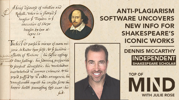 Dispatches_Pod's tweet photo. Turns out #antiplagiarism software does more than just checking student work. #Researchers recently used it to study a new source document #Shakespeare referenced in several of his most popular works. @4threvolt joins us to talk about the #discovery: https://t.co/nRRQyeUmtC https://t.co/mQsNZTeth2