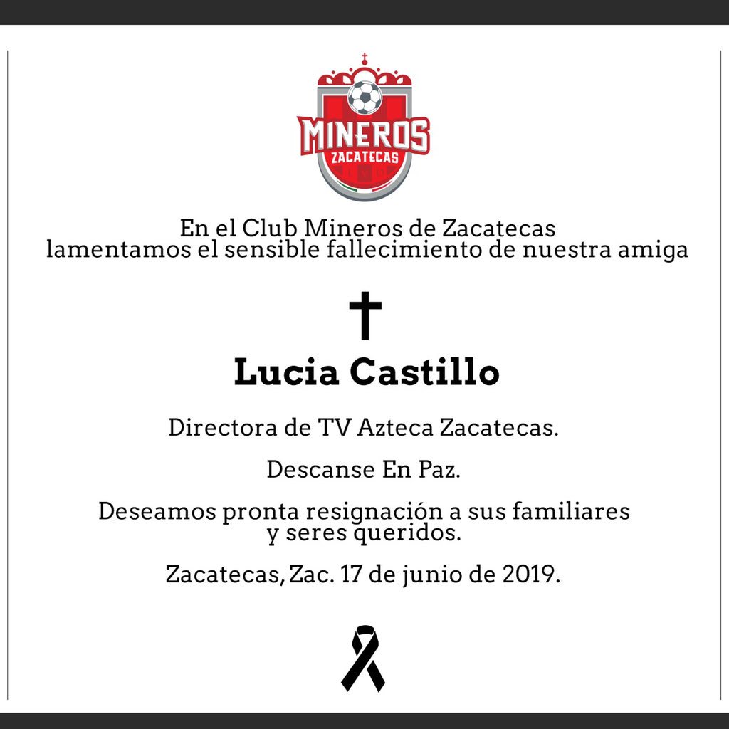 MinerosFc's tweet photo. Hoy es un día triste para la familia mineros, gracias por  acompañarnos en cada proyecto, siempre te recordaremos como una gran persona. Pronta resignación para familiares y amigos. Abrazo de gol hasta el cielo Lucy... https://t.co/uP06aBzD7P