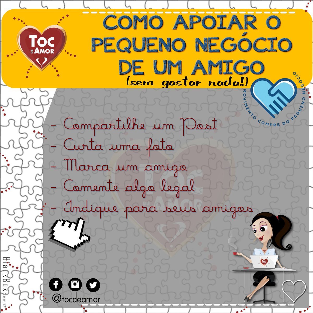 TocdeAmor's tweet photo. Valorize você também os pequenos empreendedores do seu dia a dia!
Eu já fiz a minha lista e a cada dia postarei as indicações para fortalecer nossos negócios!🎈🎉😍👍❤💙💛🎁📝🙏💻🖥📈📋🔝#SomosMarketing #SomosArtesãos
#Persistência #Dedicação #ParaClientesEspeciais #TOCDEAMOR https://t.co/01cy1n0YqM