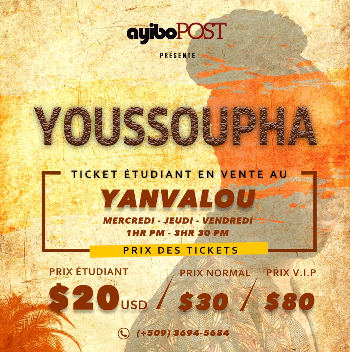 Ayibopost's tweet photo. 📣 Etidyan pwofite pri espesyal 20$U.S  pou konsè Youssoupha 
1- Pare kat etidyan valab pou ane 2018-2019 
2- nap tann nou @YanvalouPacot , mekredi, jedi oswa vandredi 1p.m rive 3.30p.m ⌛Kat etidyan yo limite ! 
#Ayibopost5sur5 https://t.co/i47QJwbXTh