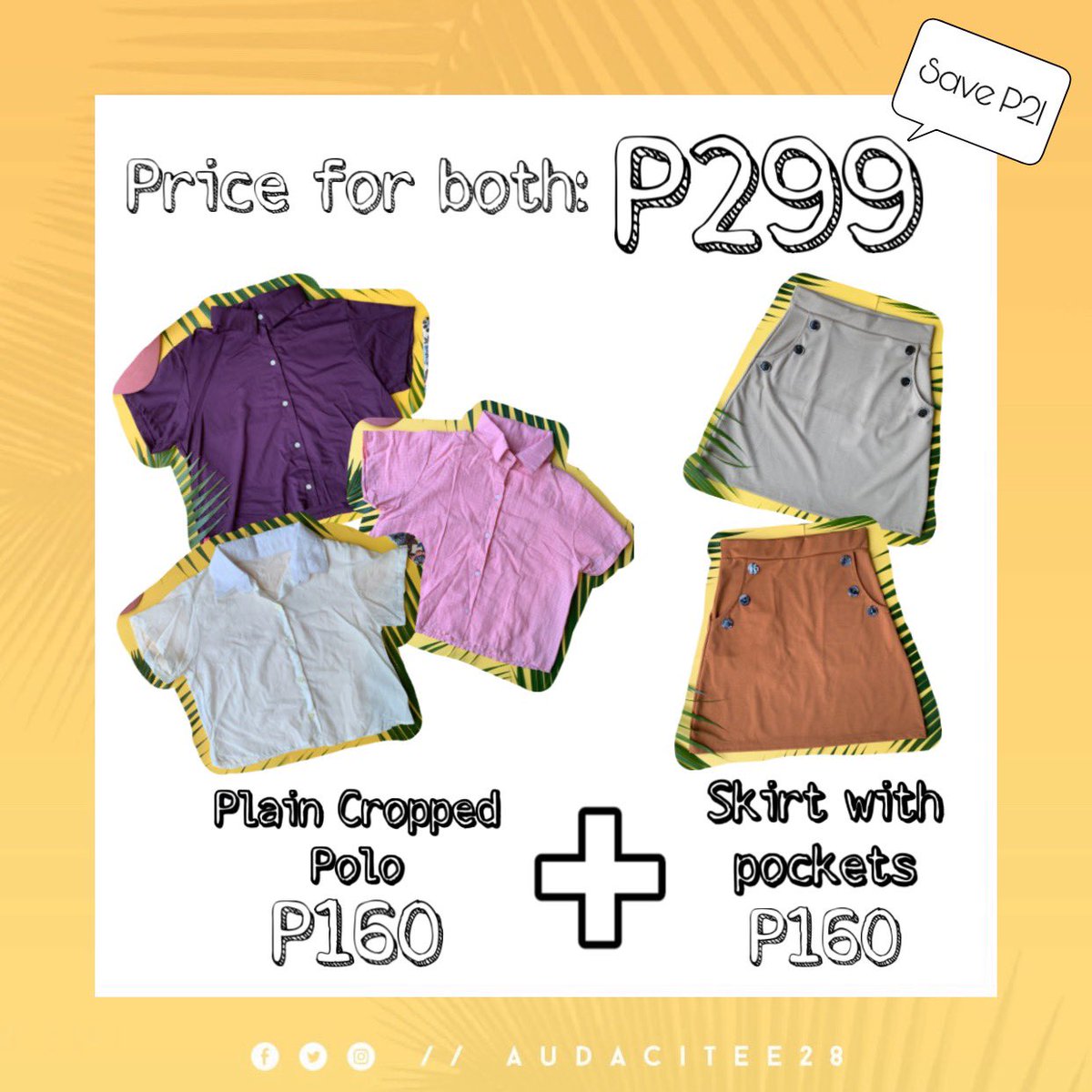 audacitee28's tweet photo. #AudaciTeeSale Alert!!!!

Plain Cropped Floral Polo (P160) + Skirt with pockets (P160) = For only P300!!! Save P21!!! 💙

#AudaciTee https://t.co/nakAXeHAdW