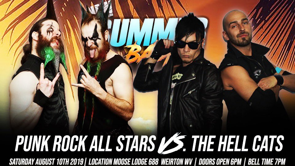 @The_Hell_Cats & Punk Rock All Stars have feuded in every company they been in together . The Rivalry continues on 8/10 in Weirton Wv . Which team will walk away with the victory in their debut? Front Row $15 General Admission $12 Tickets sale now at bpt.me/4265406