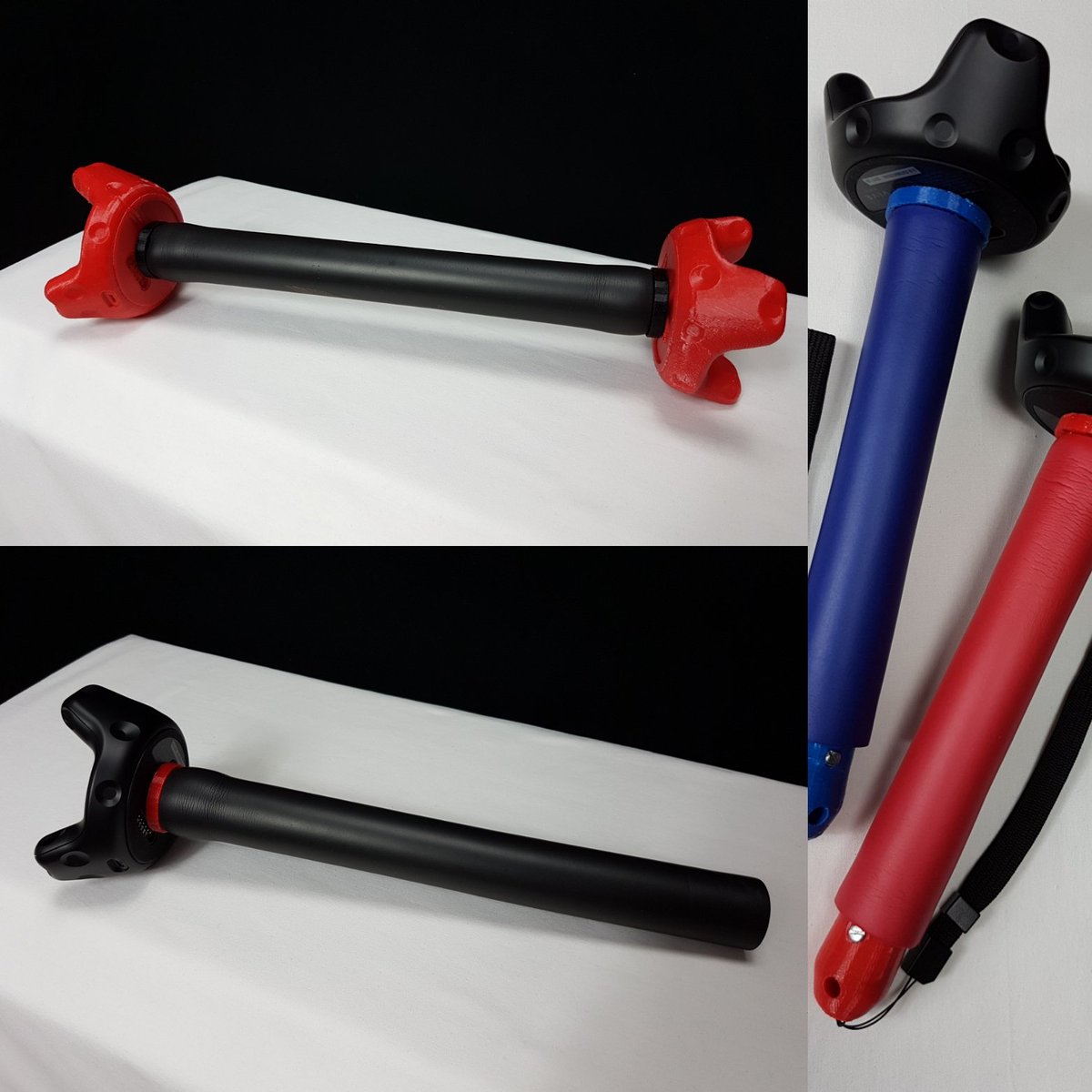 BlueGogglesVR's tweet photo. I finally didn't like the last "VR plungers", so I covered them with nunchucks' foam... and now really love the result! Guess which game I'm gonna play with the red & blue pair? The others are for a double handed sword and a Darth Maul's saber...
#vr #vrgaming #htcvivetracker https://t.co/Z6A6v1KiwX