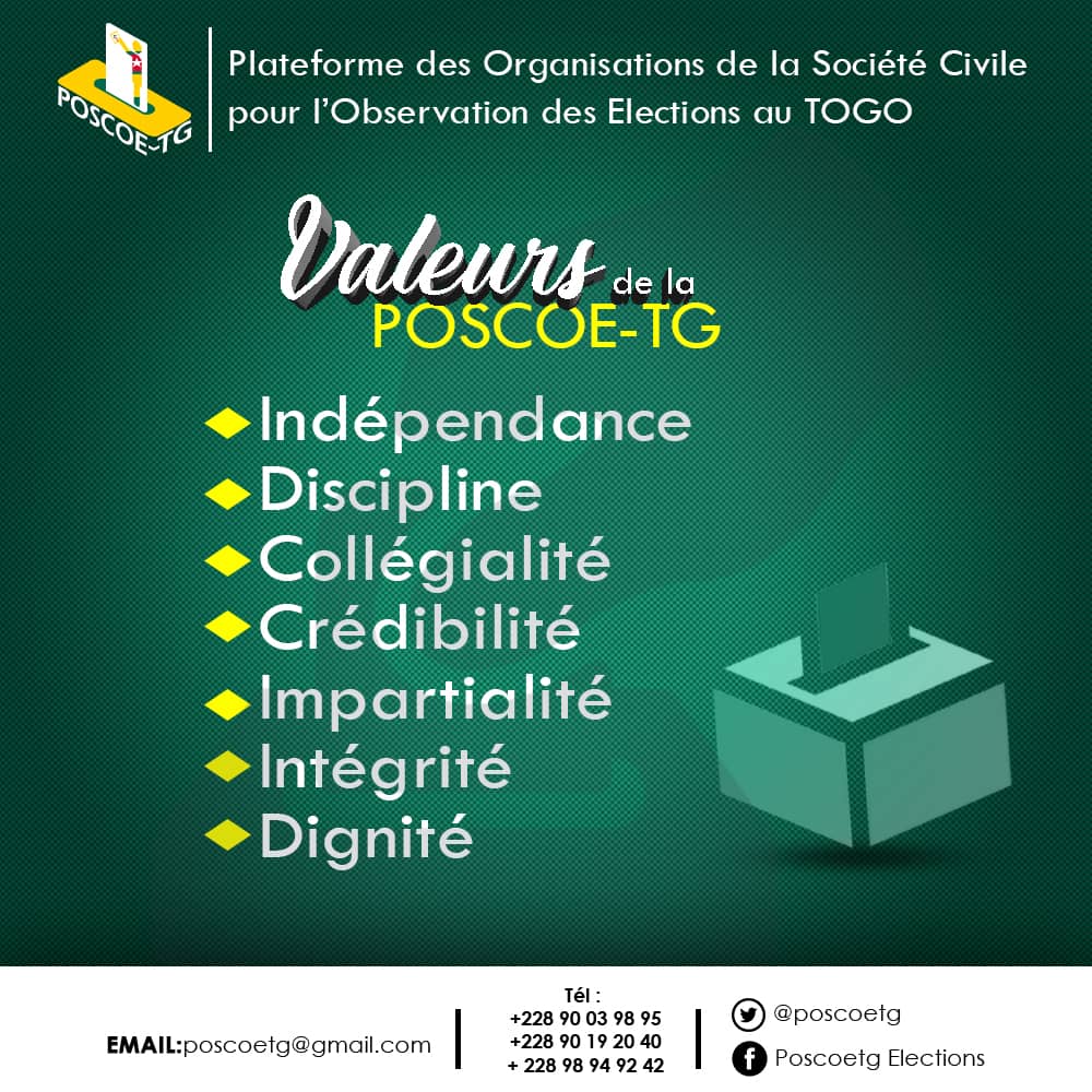 poscoetg's tweet photo. #TOGO #POSCOETG: VALEURS @poscoetg @ACAT_France @ccfd_tsolidaire @OSIWA1 @AmbUETogo @PnudTogo @pro_cema @omctorg @fidh_fr @bruno_haden @FrancoisPatuel @ClementBoursin @abovard @tadegnon @SyCombey @PDegbevi @REPAOCReseau @GoreeInstitute @WAPI_WANEP @civelections @Vote_229 https://t.co/4KpxkPSPOm