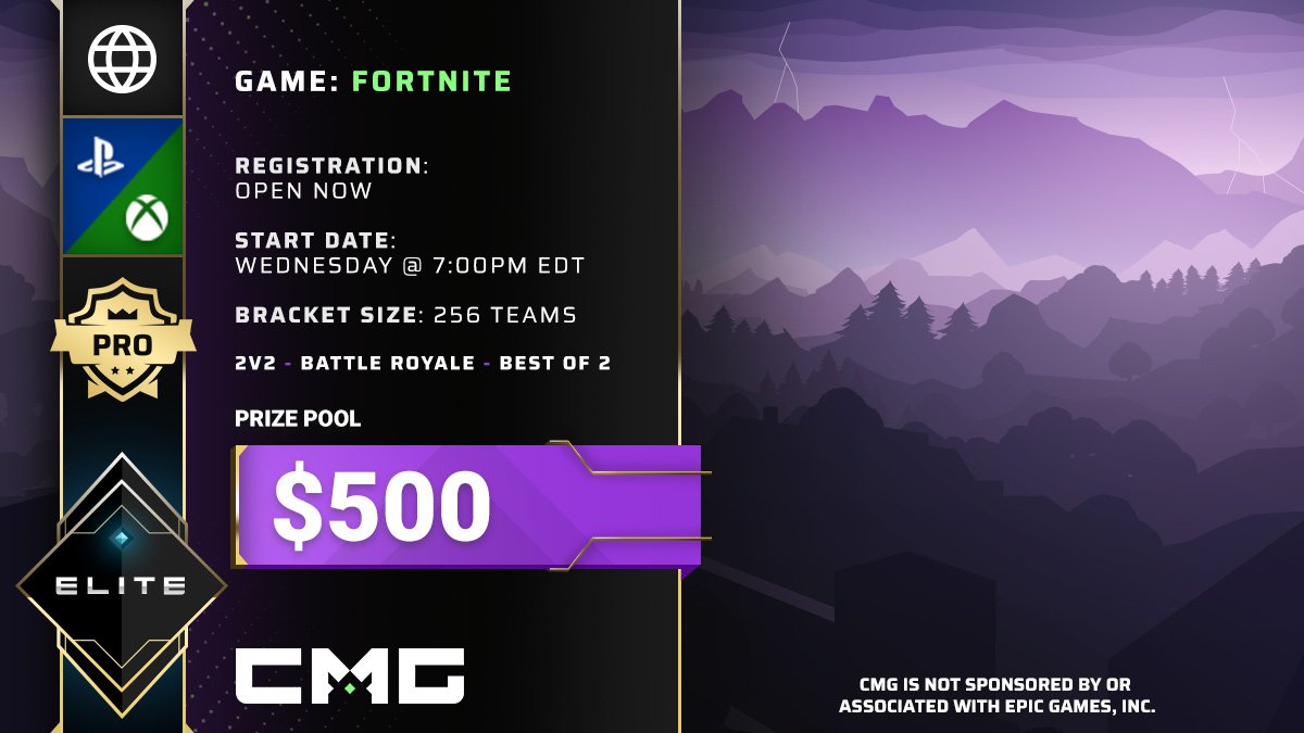 CMG_Esports's tweet image. 7:00PM EDT - WEDNESDAY

🏆🤑$500 CASH PRIZE ELITE FREE ENTRY!🏆🤑

GLOBAL | 2v2 | ELITE MEMBER | #Fortnite | Battle Royale | Best of 2

#CROSSCONSOLE JOIN NOW &amp;gt;

checkmategaming.com/tournament/cro…

#OLT #Gaming #VictoryRoyale