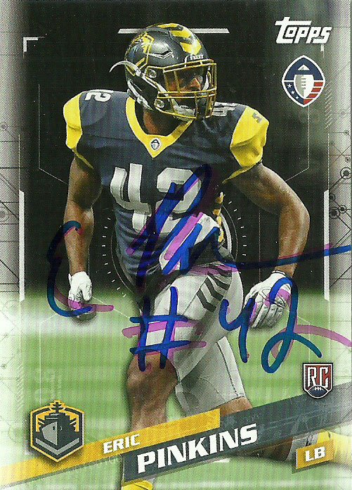 mindfinger's tweet image. Although initially a safety- the @AAFFleet listed @epinkins27 at linebacker. He posted 29 total tackles, .5 sacks, and a pass deflection in 6 starts during @theaaf 2019 season. (Thanks for the autograph Eric!)