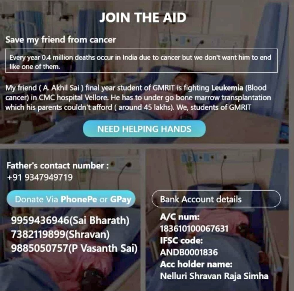 Pavansabarish1's tweet photo. #SaveAkhilfromcancer
He is a Merit Student... And he is Suffering with Bonemarrow prblm... He is in vellore now
@TrendsPrabhas @narendramodi @upasanakonidela @ysjagan @alluarjun @IAmVarunTej @VizagPrabhasFan @Suriya_offl @thalapathyVFC @KAPaulOfficial https://t.co/QMUPWbu6Vb
