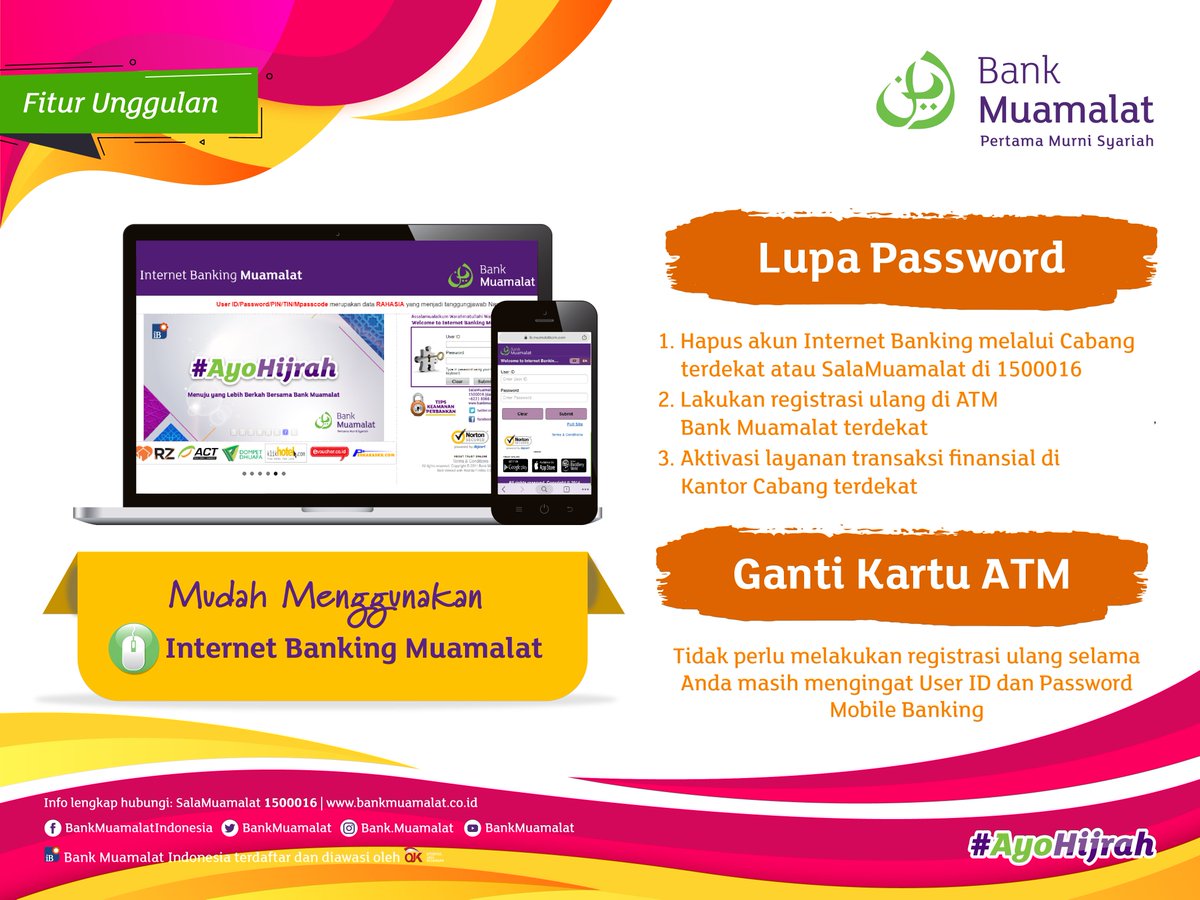 BankMuamalat's tweet photo. Asssalamualaikum BMers,
Lupa password Internet Banking Muamalat, atau ganti kartu ATM?
Nah ada info nih agar semakin mudah menggunakan Internet Banking Muamalat.
Info: https://t.co/gtQ0rLbO6m
#AyoHijrah #TipsMuamalat https://t.co/fhFKibnX9D
