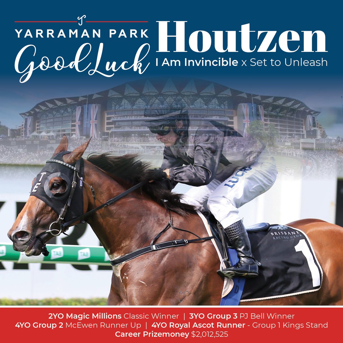 Wishing the best of luck to HOUTZEN in the G1 Kings Stand Stakes <a href="/AscotRacecourse/">Ascot Racecourse</a> // No matter the outcome she’s done us all proud! Best of luck to all involved. #yarramanpark #iaminvincible