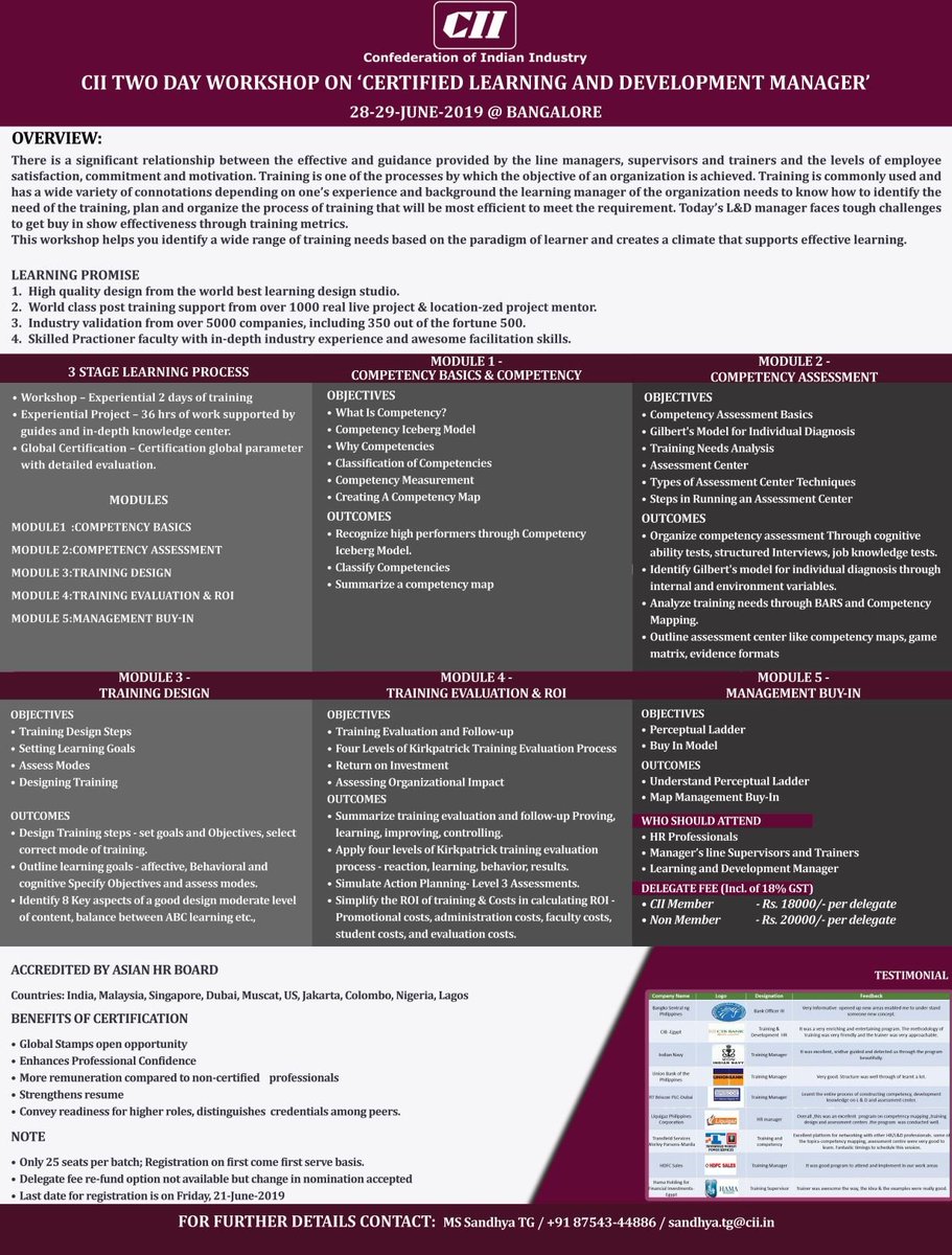 CIICSRGateway's tweet photo. CERTIFIED #LEARNING AND #DEVELOPMENT #MANAGER - CII Two Day Workshop : 28-29-JUNE-2019 : Bengaluru, Karnataka https://t.co/lD4WLfiOS6