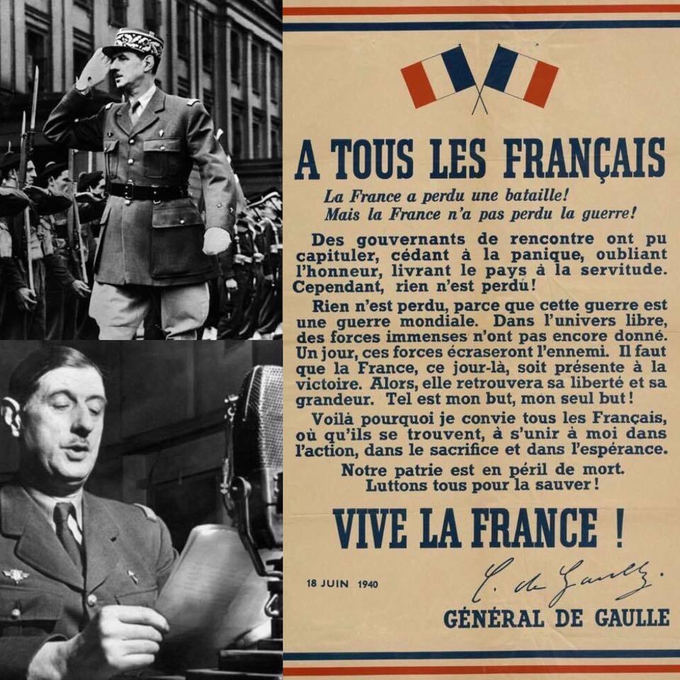 Christian Estrosi on X: "Appel du #18juin 1940 du Général De Gaulle « Quoi  qu'il arrive, la flamme de la résistance française ne doit pas s'éteindre  et ne s'éteindra pas. ». Au-delà