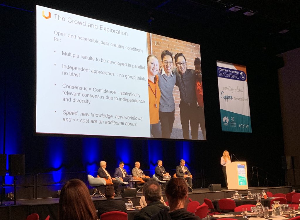 Unearthed_S's tweet photo. What have we learnt from the @OZMinerals #ExplorerChallenge? @Unearthed_S Industry Lead - #Crowdsourcing Holly Bridgwater talks about our data-driven #mineral discovery results at the Copper to the World Conference in #Adelaide this afternoon #C2TW https://t.co/k39tJwdMaO