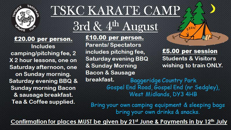 TividaleKarate's tweet photo. 🥋🏕KARATE CAMP INFO🏕🥋
📍June 21st to confirm places
📍Payments to be in by July 12th
Great weekend together having fun, training, games, a few beers, great food and even better company!
After closing date I will hand out the itinerary for the weekend! https://t.co/9VLwoevk7o