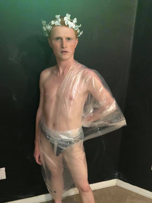 The best things always come wrapped in plastic. @TheGayRealWorld #costume #toga #college #college #gay