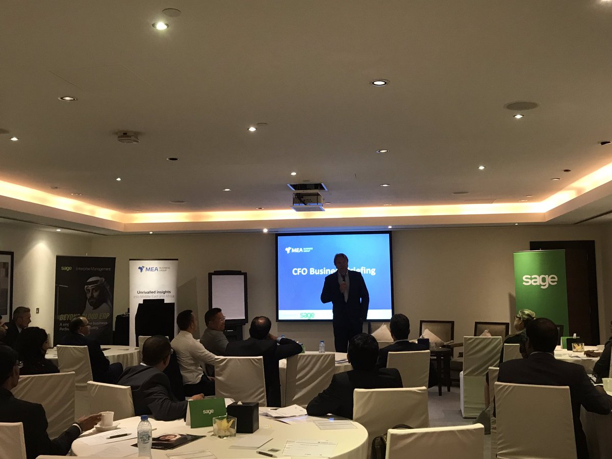 DianaEl_Kara's tweet photo. Nenad Pacek, President of MEA business group,  addressing a great audience of CFOs on the economic outlook of MENA key markets , at today’s @SageMiddleEast exclusive CFO roundtable at @Westin Dubai. @ @MEABusinessG https://t.co/HB6wL3Pn4F