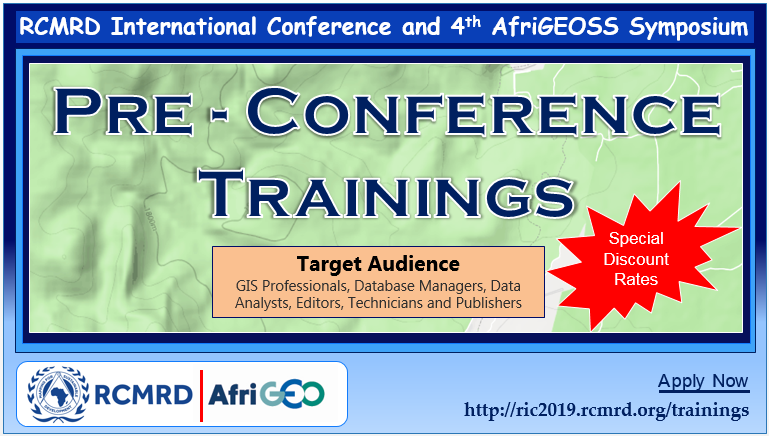 RCMRD_'s tweet photo. #RIC2019 Take the time to discover and dig deep into cutting-edge topics and solutions in full- or half-day workshops. Pre-Conference Events will provide in-depth insights. #RCMRD #AfriGEOSS @Ebnziza1 @SERVIRGlobal @Kenneth_Kasera @mkngugi @deenes @MeteoKenya @Data4SDGs @kenmubea https://t.co/FIswJsxIls