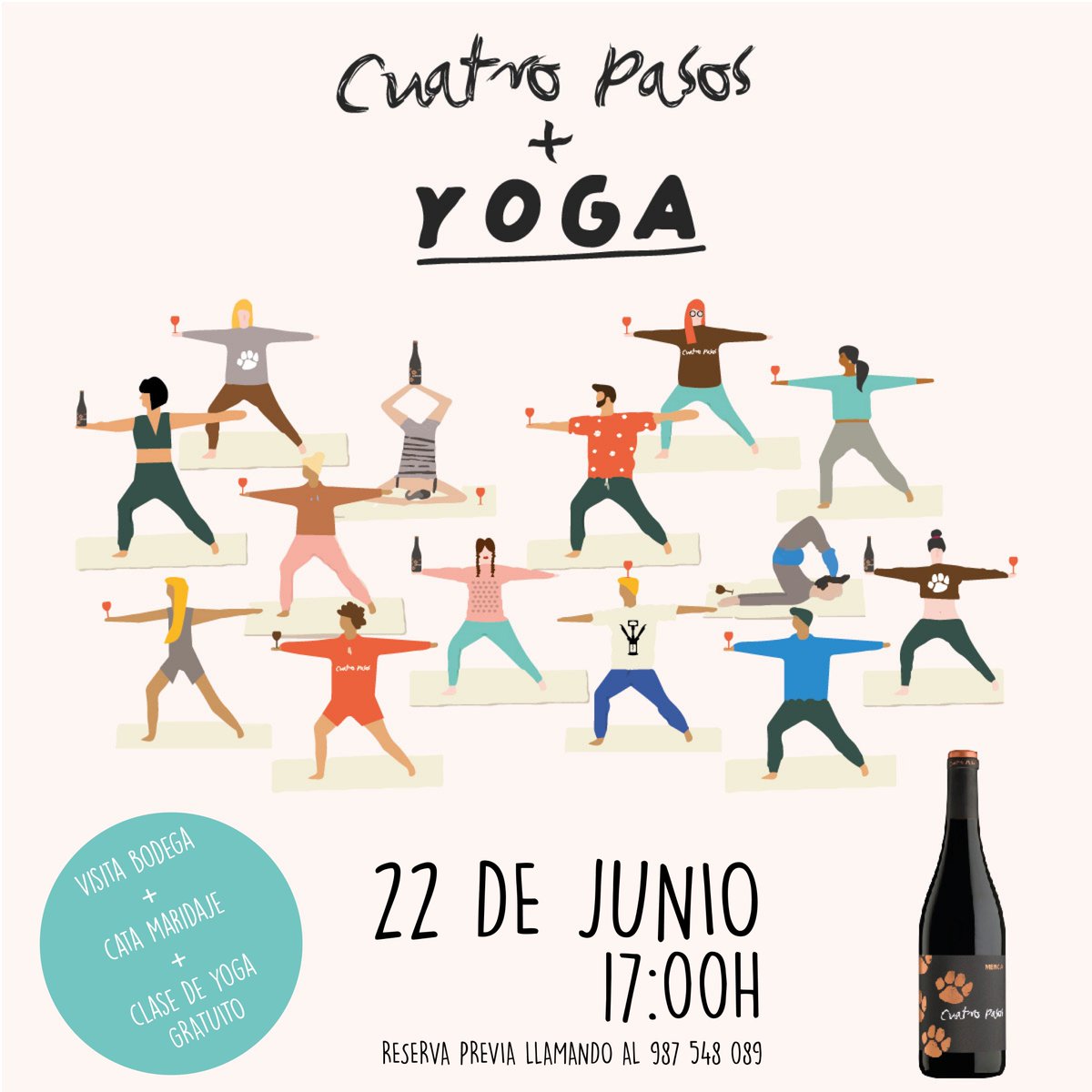 CuatroPasos's tweet photo. ¿Quieres celebrar con nosotros el Día Internacional del #Yoga? Apúntante y este sábado visitarás nuestra #bodega, recibirás un sesión de diversos yogas, de manos de una gran profesional con 12 años de experiencia: Rosi, Aruna-Yoga. ¡Y catarás nuestros #vinos! ¡¡Reserva tu plaza!! https://t.co/sKwuxi4GlQ