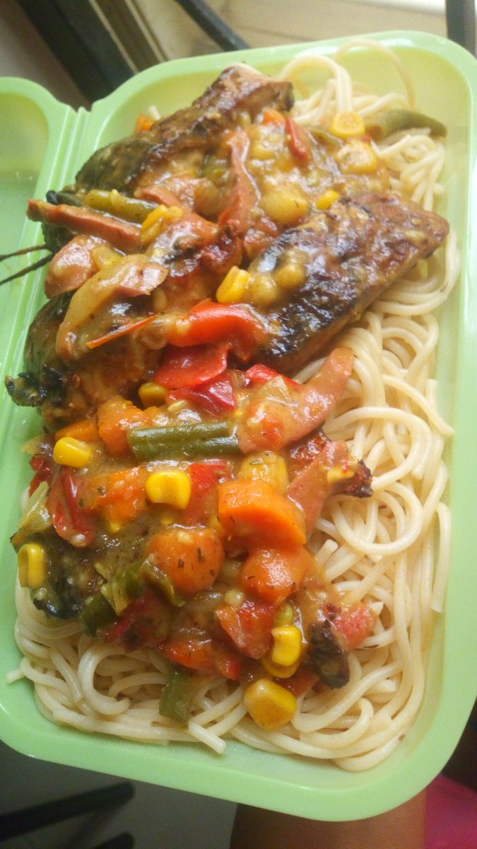 chops_com's tweet photo. Yummy goodness!! 
Pasta, curry sauce and grilled fish for just N1200! 
Free delivery till the end of the month! 
Kindly retweet! Thank you. https://t.co/ADUO1bqYYk