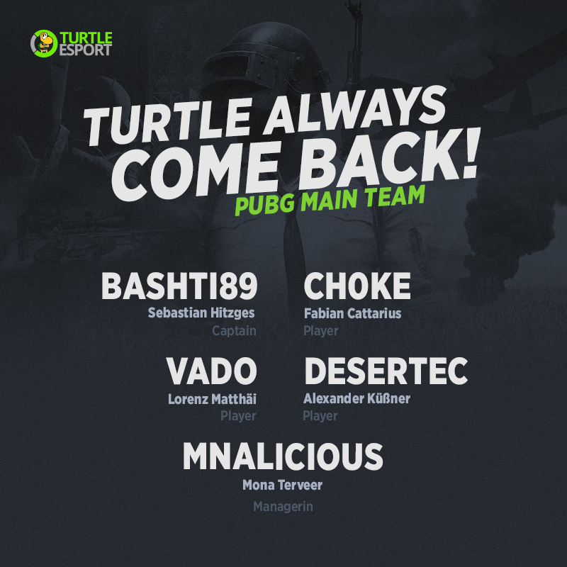 Turtle_eSport's tweet photo. Heute geht es endlich wieder los! Die #ESLMeisterschaft geht wieder los!
Unser #PUBG Mainteam steht schon in den Startlöchern und bestreitet heute den ersten Spieltag um 19 Uhr in der Elite Division!
@bashti89, @ch0k3E und @Desert3c werden in der Saison von @VadoLive verstärkt! https://t.co/WYGR8h72GC