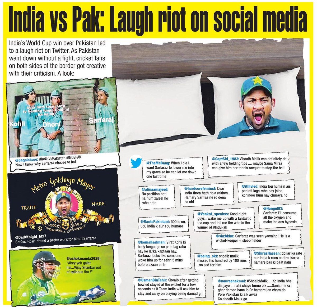 BangaloreTimes1's tweet photo. When one-liners and quips took over after the India-Pakistan World Cup match!
#IndiaVsPakistan #CWC19 https://t.co/SA85wlDHSV
